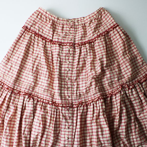 美品 PINK HOUSE ピンクハウス ピコフリル チェック ティアード フレア 