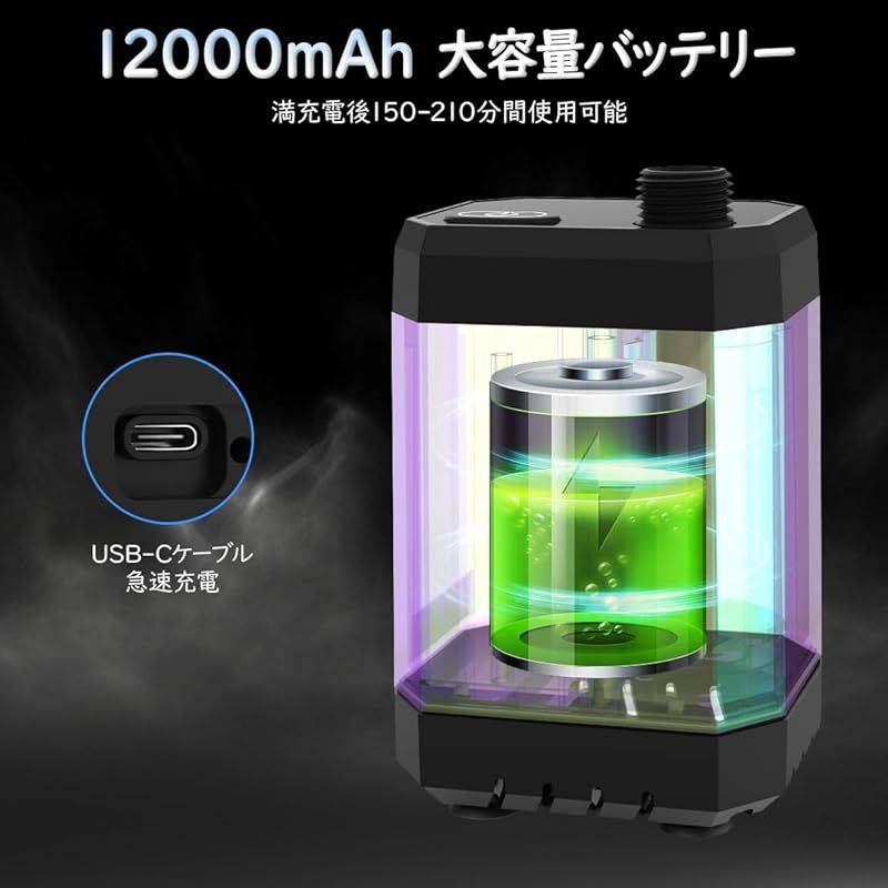 MoKo ポータブルシャワー 【2025新アップ 12000mAh】アウトドアシャワー USB充電式 水流量調節 2Mホース 簡易シャワー デ ジタル画面付 直射ヘッド&収納袋付き シャワーポンプ キャンプ/旅行/ペットシャワー/水遣り/洗車/停電時用 ブラッ