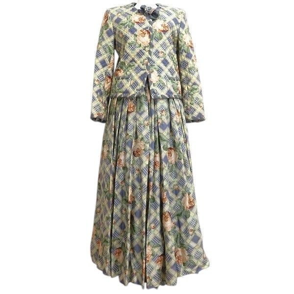 au カネコイサオ KANEKO ISAO セットアップ チェック柄 バラ柄 ジャケット ワンピース スカート 2000年 カタログ掲載 970935 k01