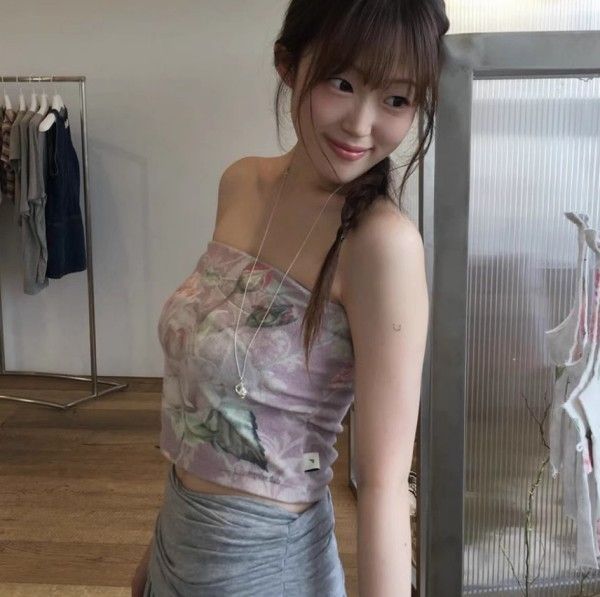 ★overdue flair★ FLORAL TERRY TUBE TOP_CREAM Overdue flair (オーバーデューフレア) FLORAL TERRY TUBE TOP
