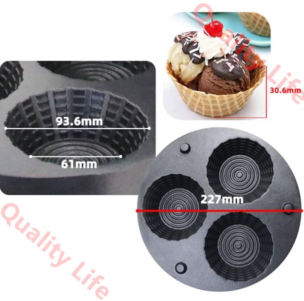 ワッフルメーカー 電動クリスピーエッグロールメーカー 1600W業務用ワッフルコーンメーカー 0℃～300℃の温度調節 ノンスティック レストランデザートショップ向け