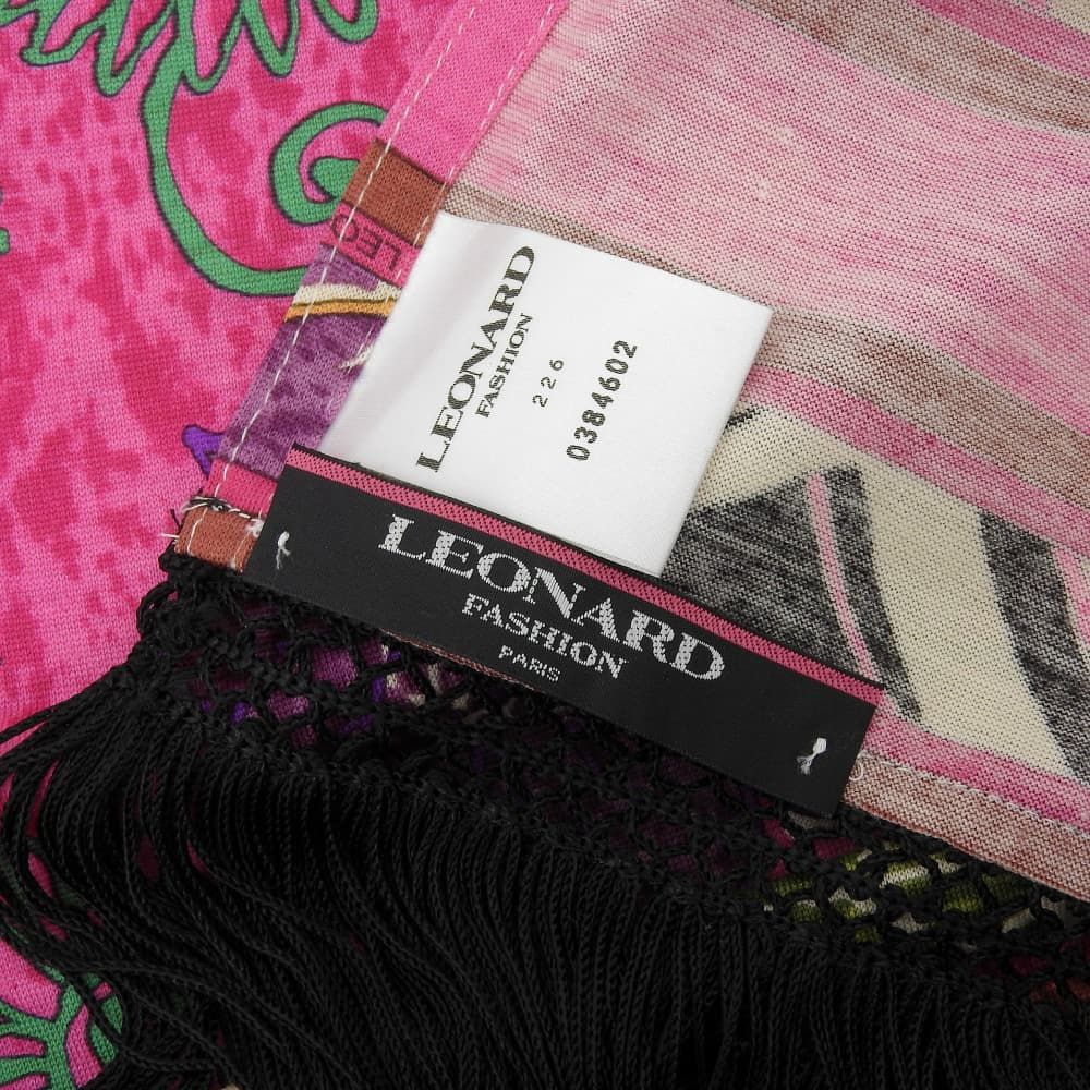 美品✨️レオナール●ストール●シルクウール●総柄●ボタニカル●フリンジ●ネイビー 超美品 レオナール LEONARD ボタニカル シルク40％ ウール60