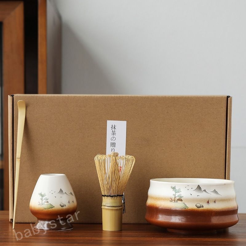 高品質 抹茶セット 茶道具　茶具セット 竹 陶器 茶器　抹茶茶筅 新品 贈り物　母の日 　 4点セット