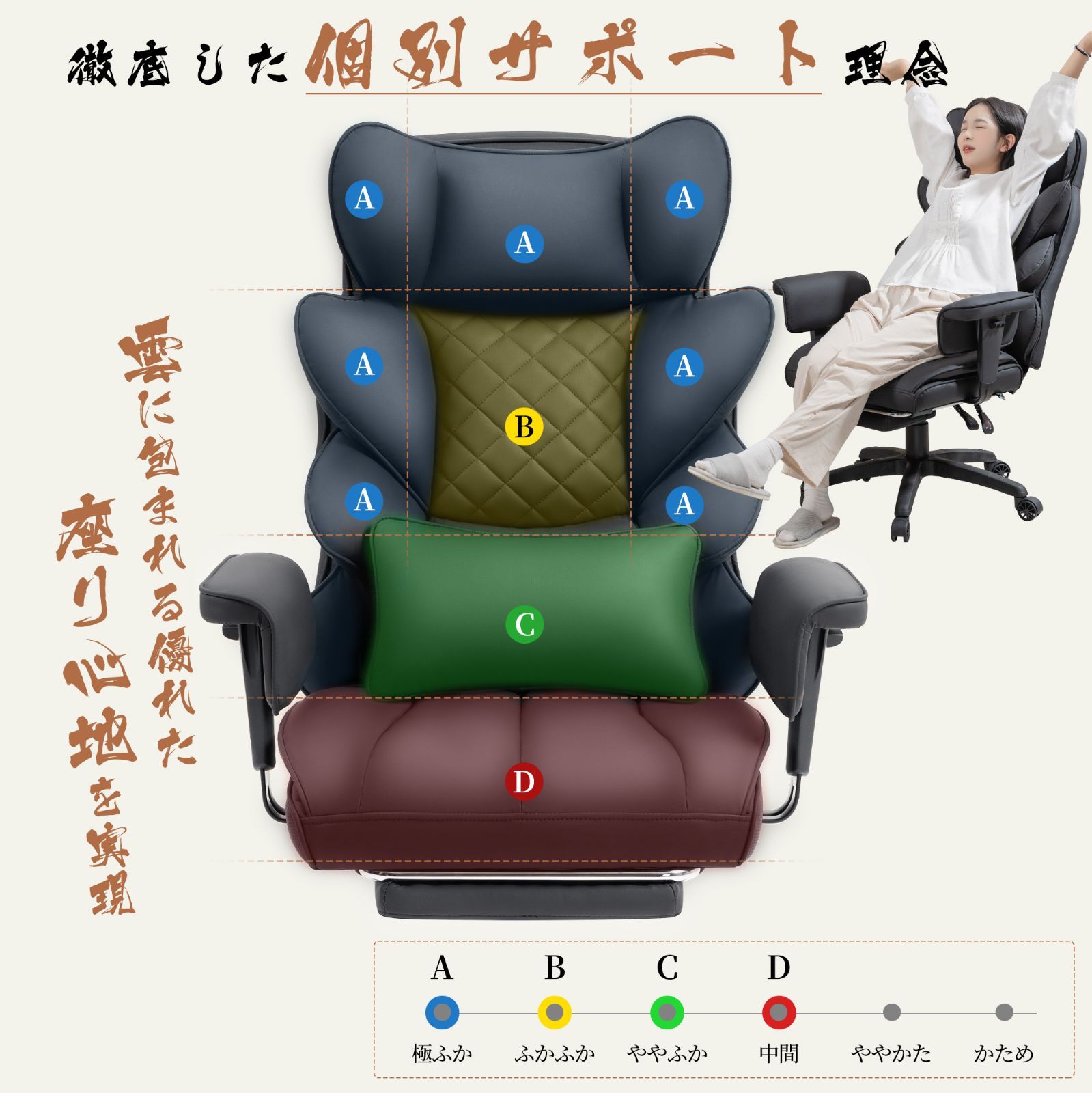 Dowinx 超雲チェア 肉厚クッション 広幅座面 オフィスチェア 椅子 パソコンチェア 通気ファブリック 上質レザー オットマン ポケットコイル ハイバック ソファー 姿勢サポート ゲーミングチェア おしゃれ 社長椅子 事務椅子 MARWIL-DEMENAGEMENTS_CH