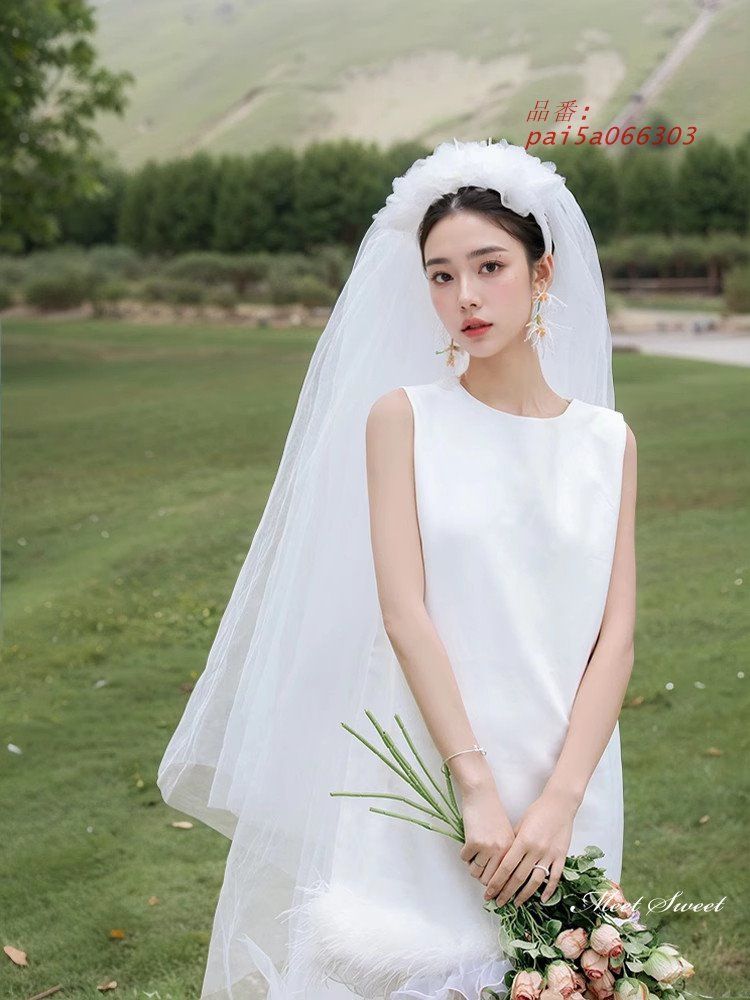 ウェディングドレス ミニドレス ノースリーブ フリル 二次会 結婚式 サテン ブライダル 花嫁 前撮り サテン ウエディングドレス 挙式 大きいサイズ pai5a066303