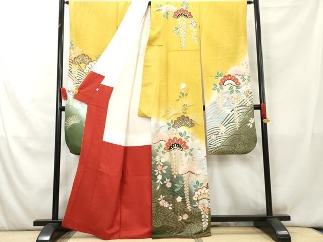 振袖７点セット　21 駒刺繍・立波松梅文・金彩・逸品 平和屋着物□豪華黒留袖 駒刺繍 立波松梅文 金彩 正絹 逸品