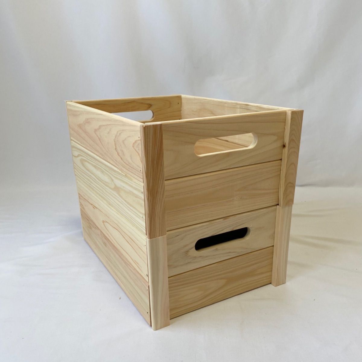 2個セット 国産ひのきナチュラルボックスA4サイズ 持ち手付き 桧