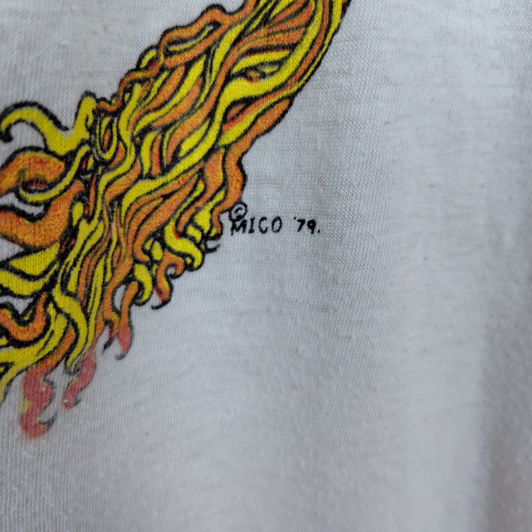 80s スーベニアTシャツ ドラゴン アートプリント ライトグレー メンズ  