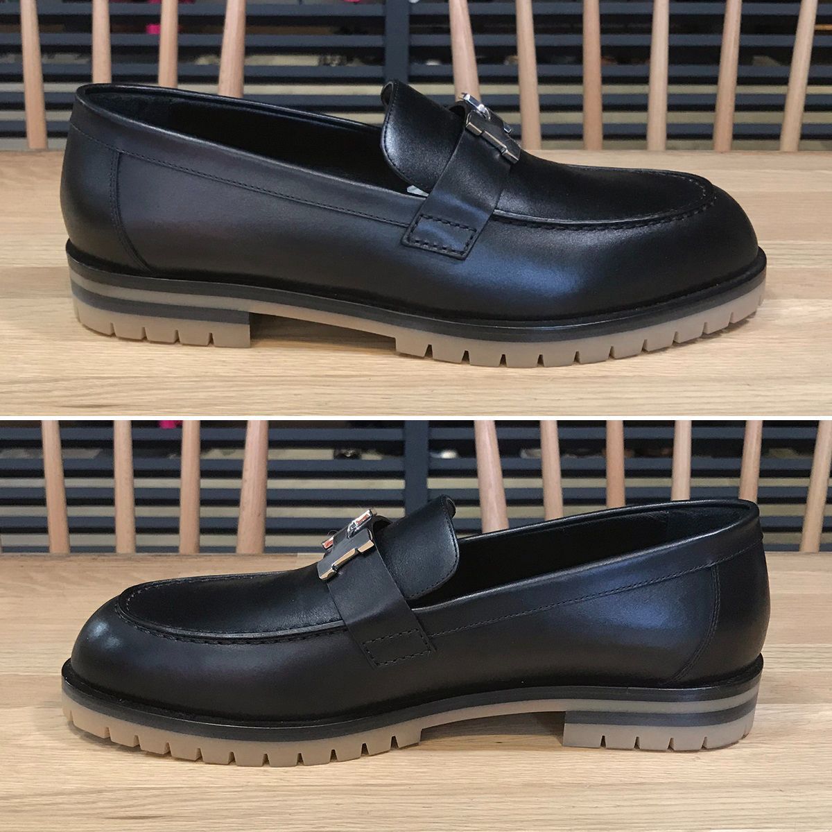 新品未使用】エルメス モカシン フォーブル ブラック レザー #00000039 