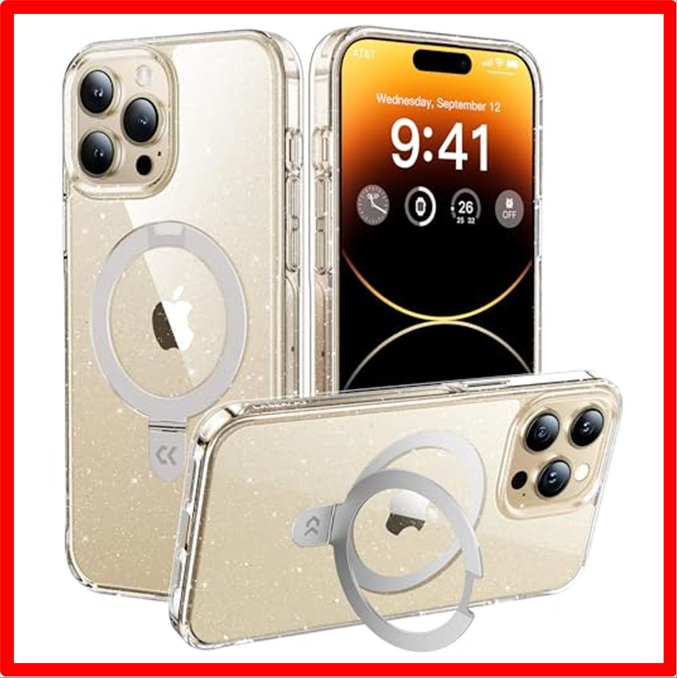 セール中】 iPhone 14ProMax 用_ラメ入りクリア 【例のない・リング 