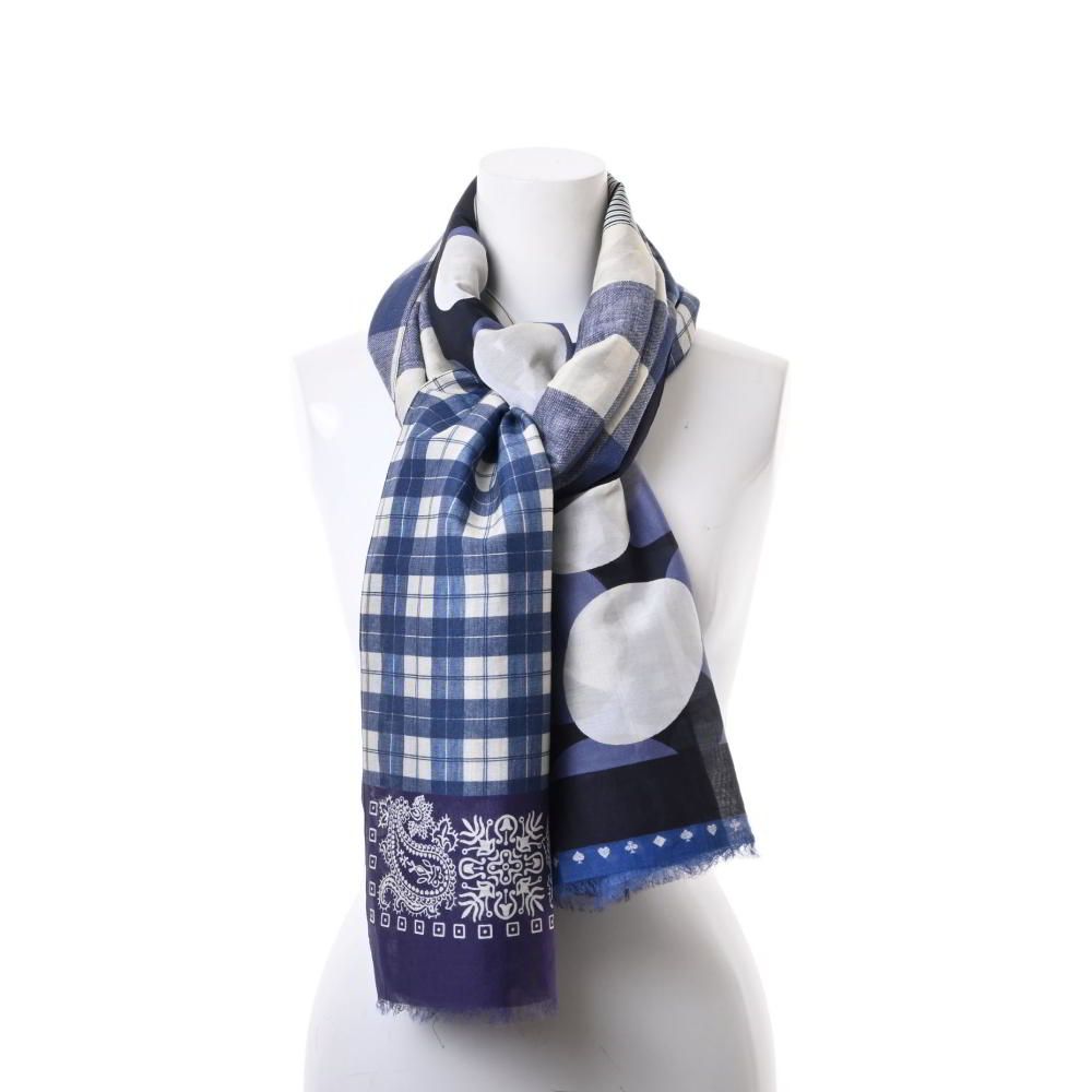 Pierre-Louis Mascia ストール ネイビー ホワイト Pierre-Louis Mascia プリント切替 ストール ONE SIZE ネイビー