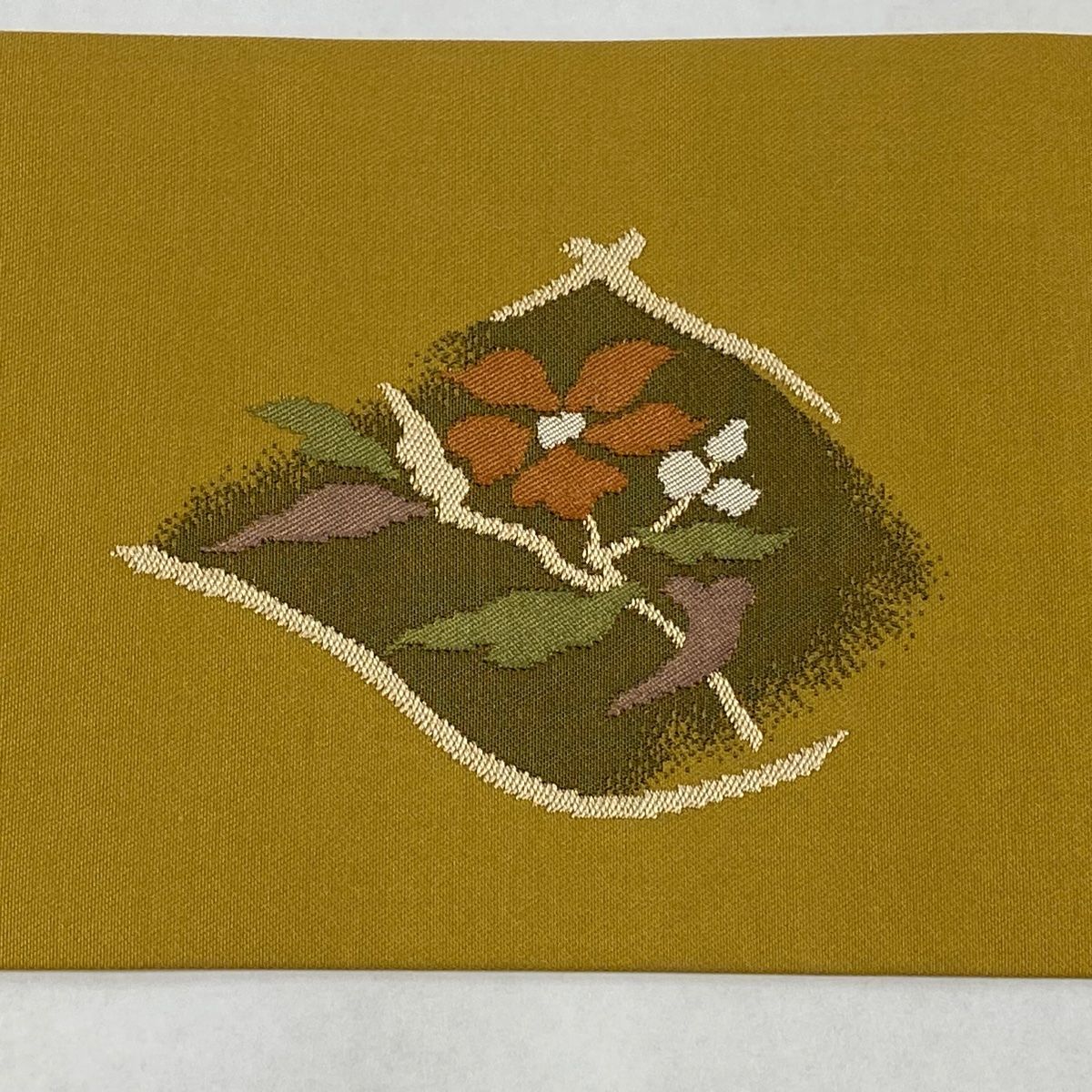 名古屋帯 美品 優品 紬地 草花 刺繍 オレンジ 正絹 【中古】 名古屋帯 美品