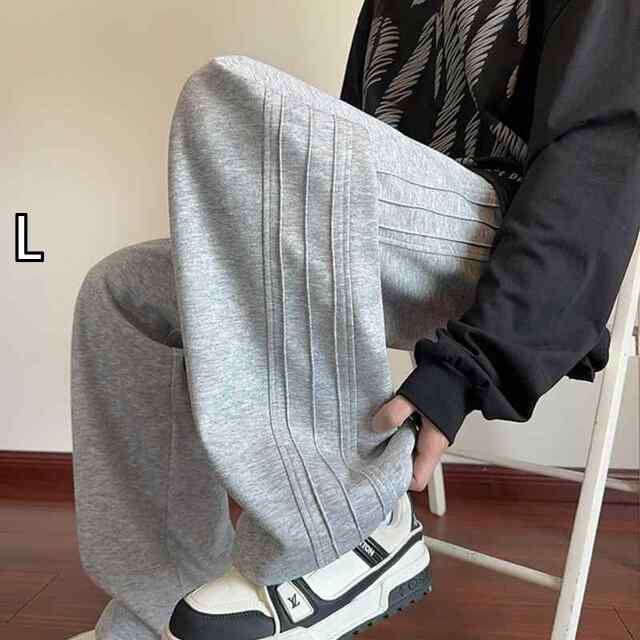 春 [L]春 コーデ メンズ 用 服 シンプル 大人 紳士服 アメリカン カジュアル ワイド ストライプ プリーツ グレー 春 スウェットパンツ  カジュアル 通勤スタイル 重ね着コーデ ゆったりシルエッ コーデ メンズ 用 服 シンプル 大人 紳士服 アメリカン ストリート
