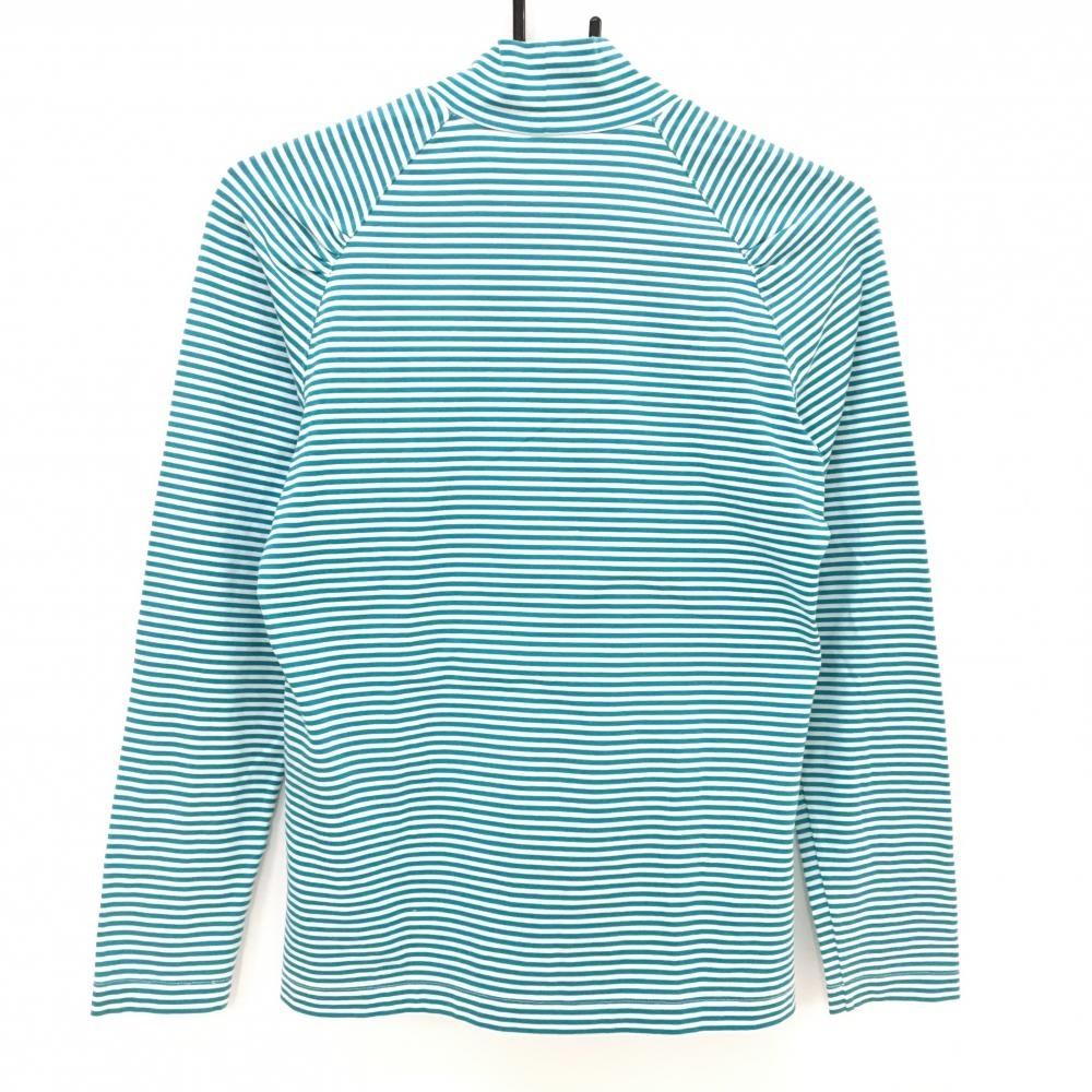 美品★BURBERRY GOLF★バーバリー★ハイネック ニット★ゴルフウェア バーバリーゴルフ 長袖ハイネックシャツ 白×グリーン ボーダー