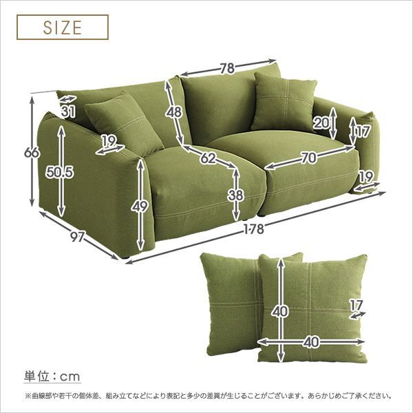 2.5人掛けデザインソファ（クッション2個付き）シンプルモダン