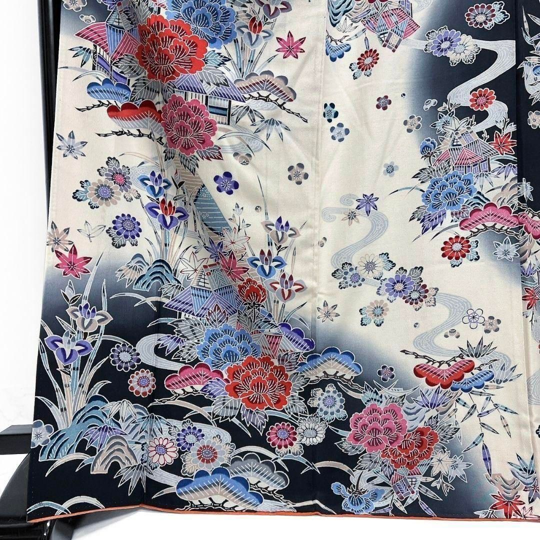 モノトーン型染め牡丹松竹梅振袖着物104a p 