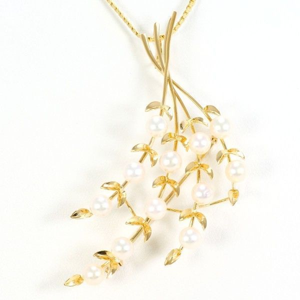 K18YG ネックレス NECKLACE ブローチ brooch アコヤ真珠 カード鑑別書 総重量約8.6g 約45cm