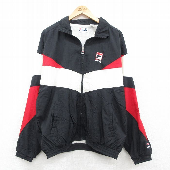 L/古着 フィラ FILA 長袖 ナイロン ジャケット メンズ 90s ワンポイントロゴ マルチカラー 黒他 ブラック 内側メッシュ 24sep04 中古 アウ