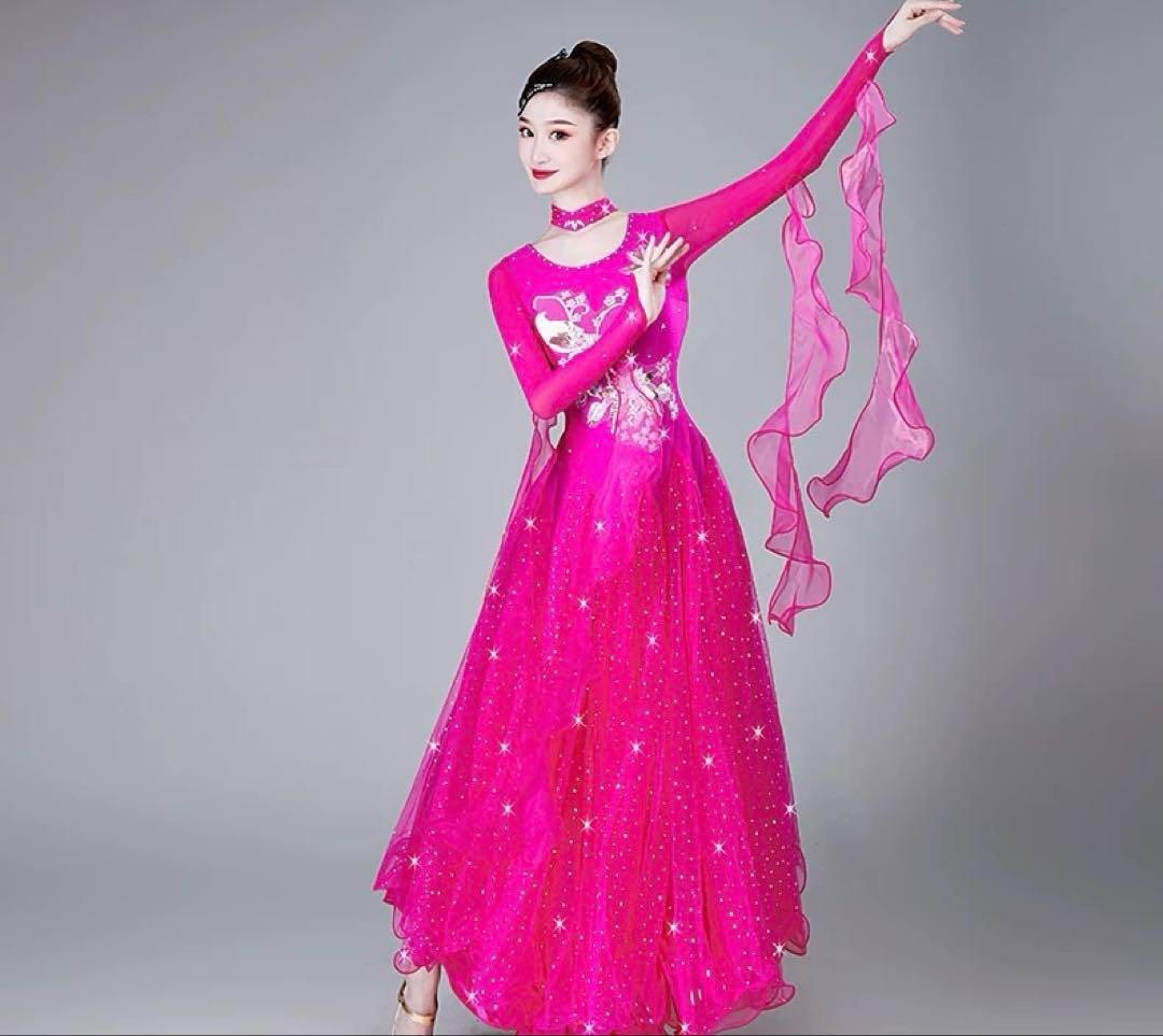 新品未使用 ストーン付き華やかスタンダードドレス 2色使いで発表会や競技