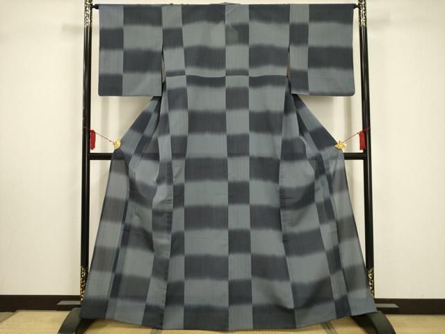 平和屋着物＊夏物 明石ちぢみ 変わり市松文様 やまと誂製 正絹
