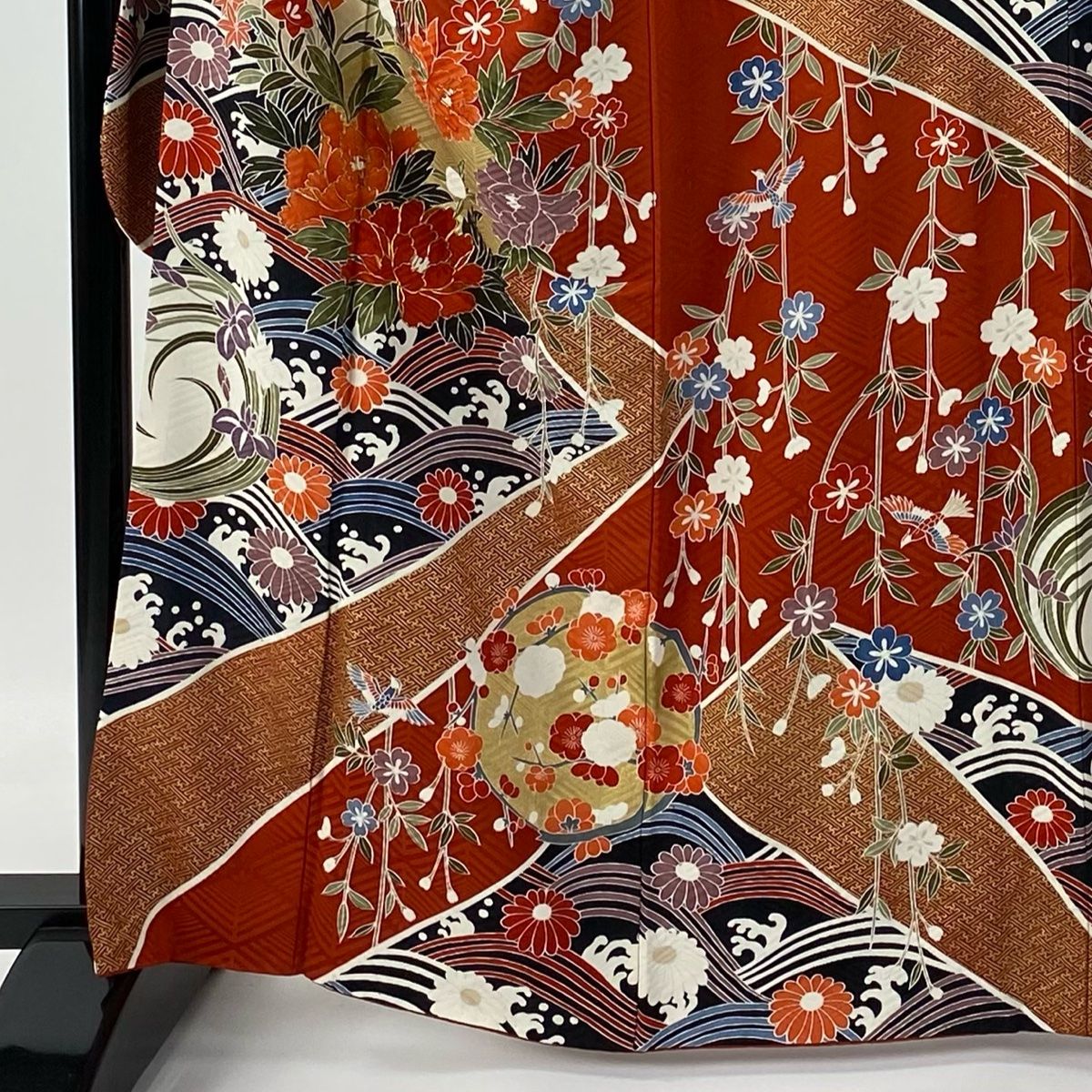 振袖 身丈163.5cm 裄丈67.5cm L 袷 袋帯フルセット 花丸文 波頭