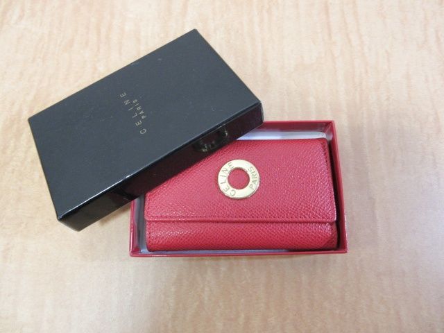 CELINE セリーヌ キーケース ロゴ プリント 無地 レザー レッド 赤