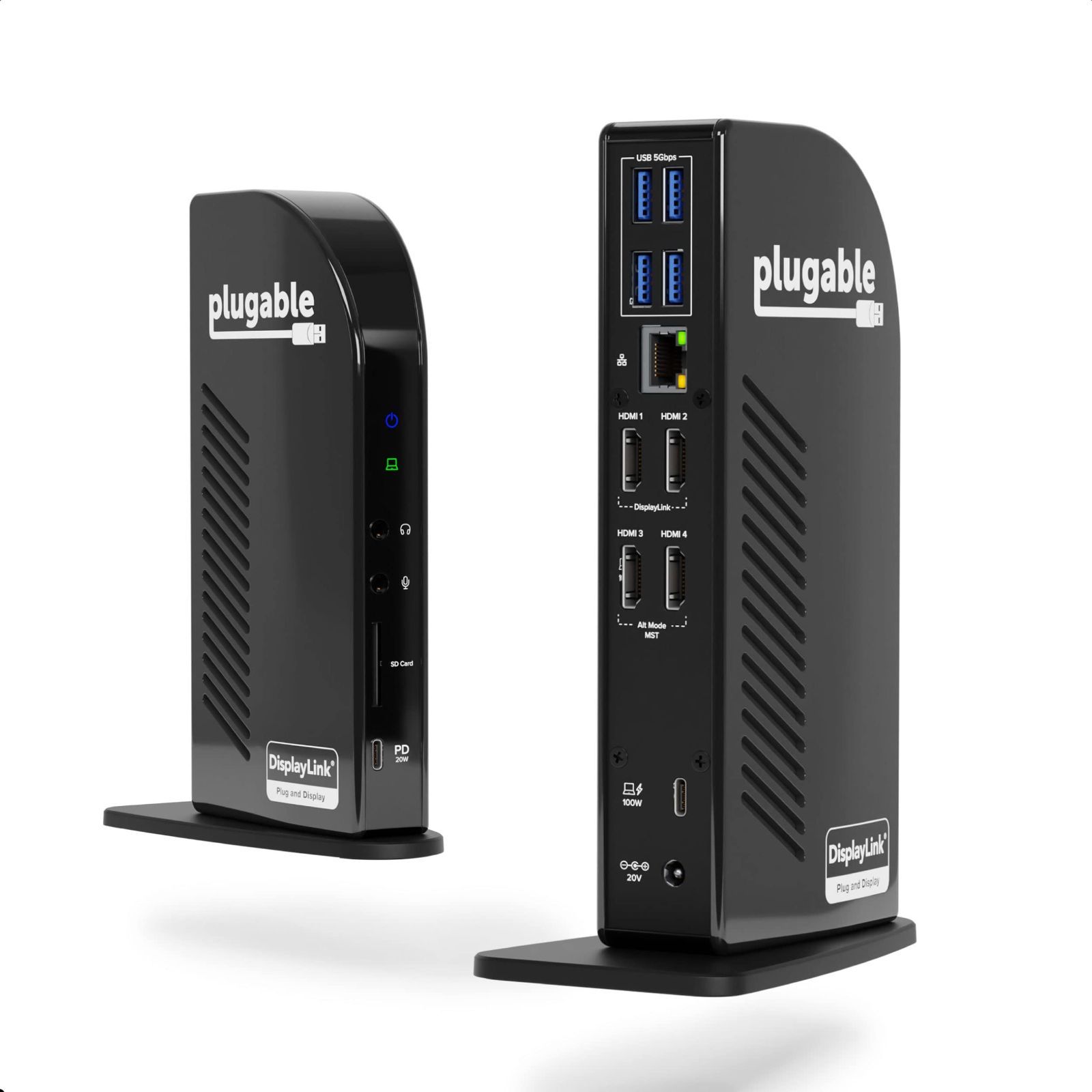 充電 100W - 4台モニター対応 Windows 用 HDMI Thunderbolt 3 ドッキングステーション |4 USB-C 対応 USB-C x1 USB 14-in-1 3.0 x1 イーサネット SD Plugable カードリーダー オーデ