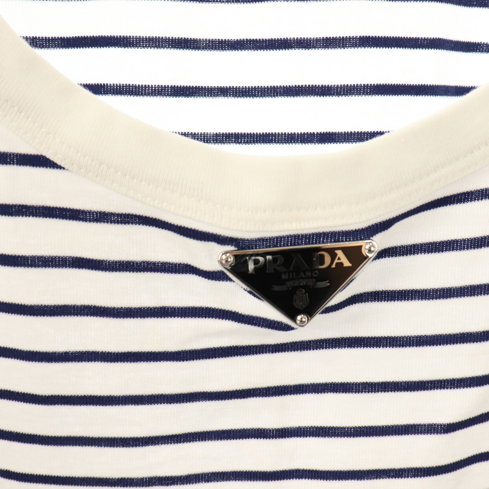 旅行 プラダ PRADA リブニット ジャージー タンクトップ カットソー ボーダー 38 紺 白 39546X |CX OS １００％正規品保証！