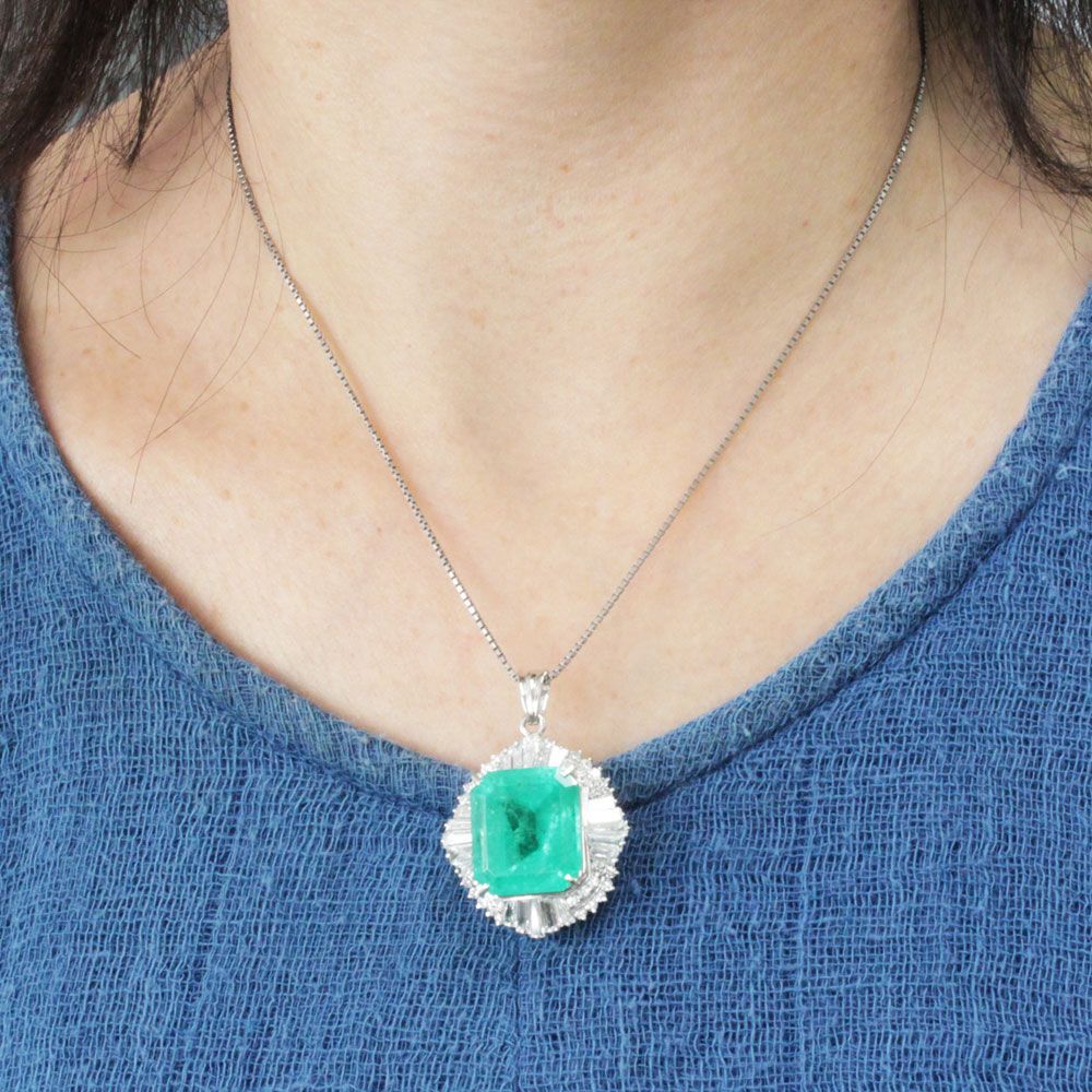 高品質！コロンビア産 16ct エメラルド ダイヤ プラチナ ネックレス 