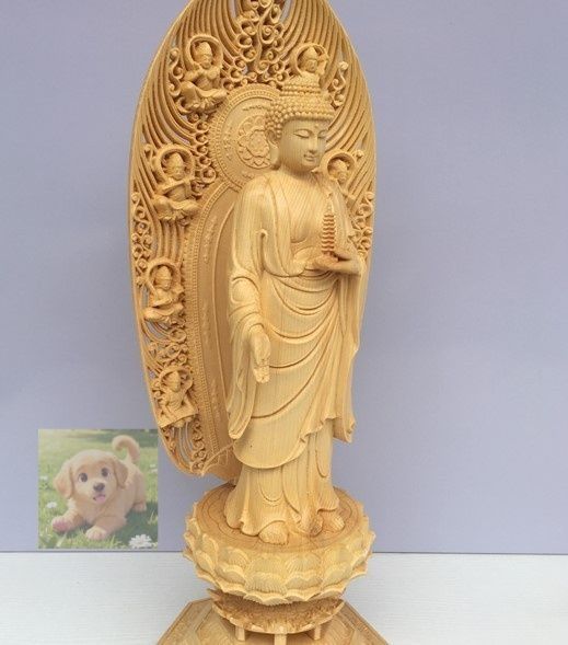 最 総檜材 仏教 木彫仏教 精密彫刻 薬師如来立像 仏像 43CM