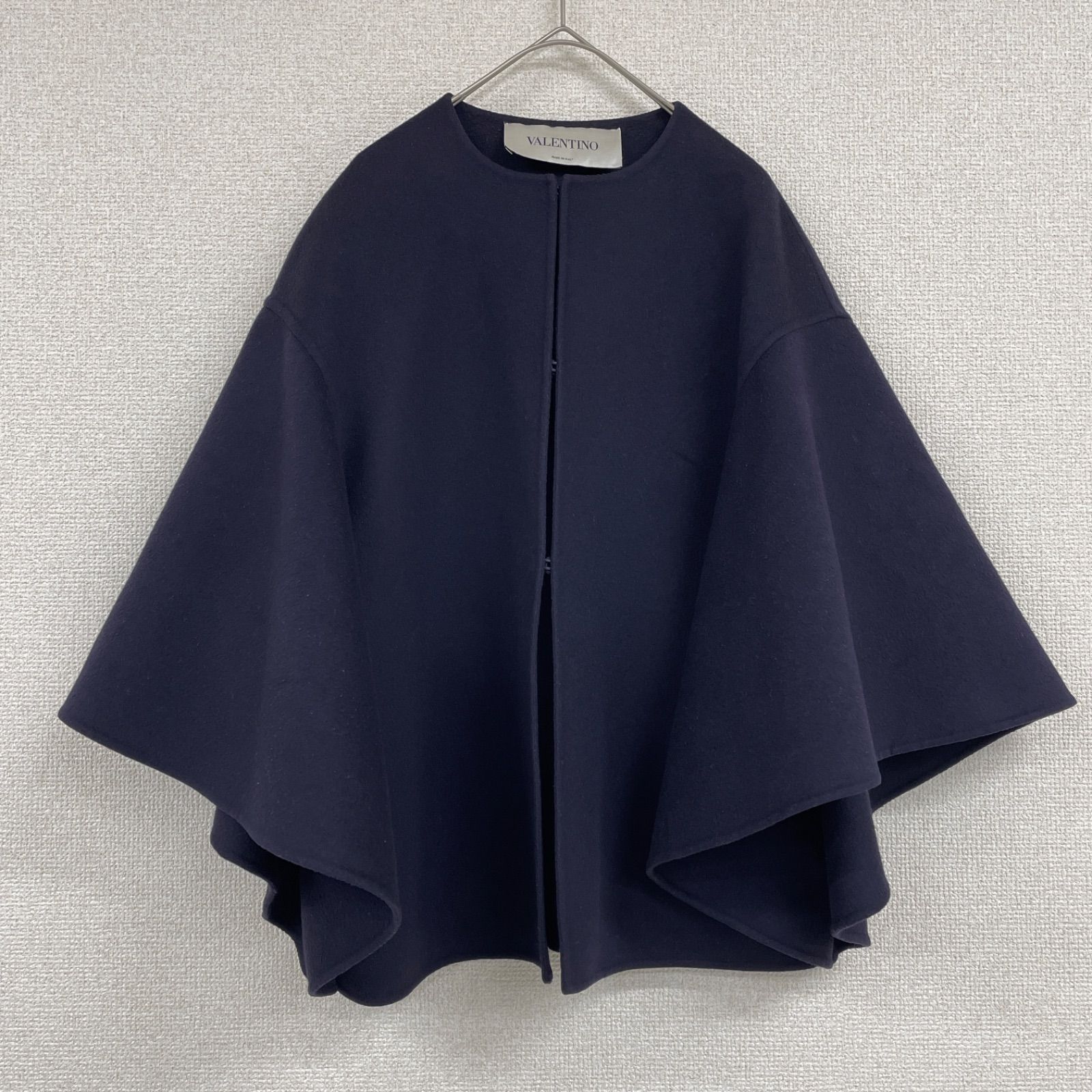 VALENTINO ヴァレンティノ ケープコート ポンチョ ノーカラー カシミヤ ウール ネイビー イタリア製 レディース 38