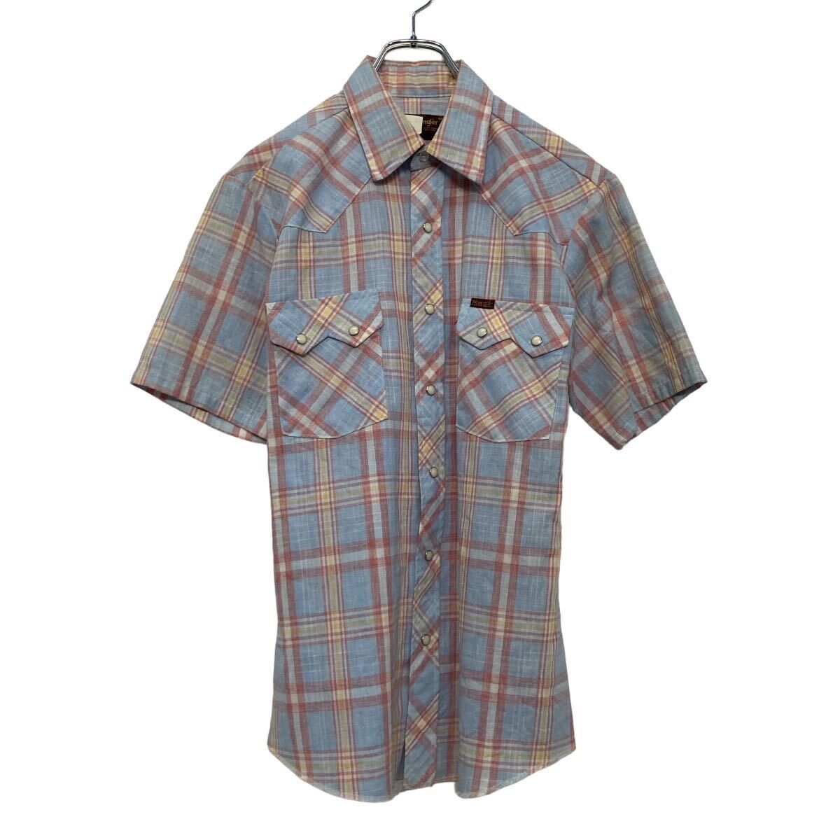 Wrangler 半袖 チェック シャツ ラングラー M ブルー レッド イエロー ウェスタン スナップボタン ポケット 古着卸 アメリカ仕入 a608-5737