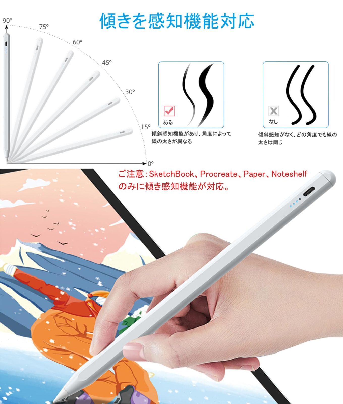 アップル ipad ペンシル 第2世代 アップルペンシル FFOGG スタイラスペン iPadペン ipad pencil 第二世代 パームリジェクシ