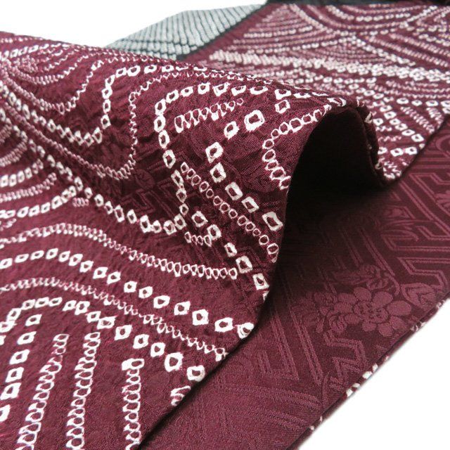 四*季様 帯　名古屋帯　正絹　鹿の子絞り　紫　雲取り　【美品】 1_3cad522b17d3a837aeabd0bef04c