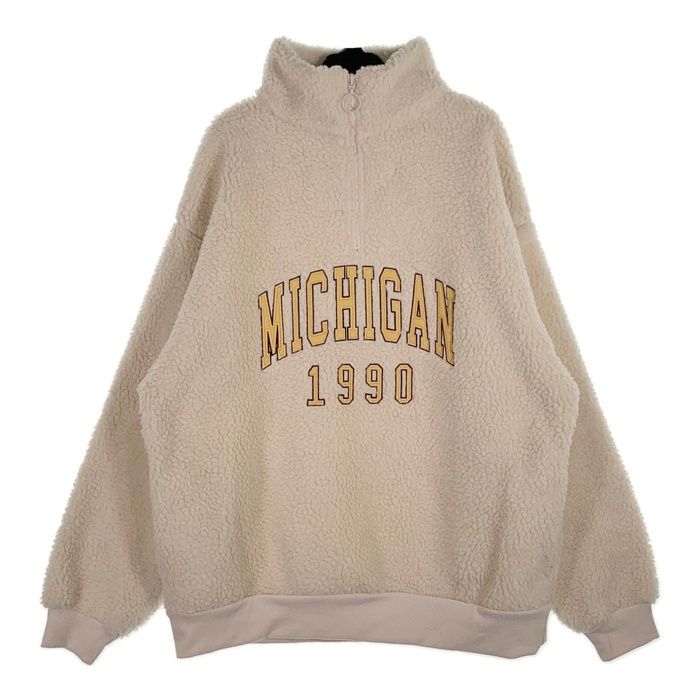 ★Ｄiscoat ディスコート dpz2022306a0006 ビッグシルエット ロゴ刺繍 ボア ハーフジップ アイボリー sizeF