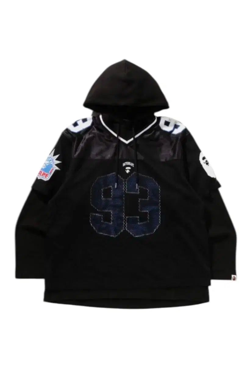 XL A BATHING APE アベイシングエイプ マルチ ロゴ レイヤード フットボール ジャージ 黒