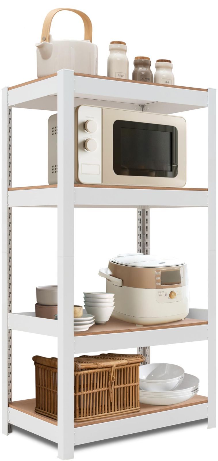新着商品 奥行40 幅60 高さ120 4段 ホワイト キッチン 高さ調整 棚 スチールラック 収納棚 ラミネート メタルラック 組立簡単 クローゼット ガラージ House オフィス HOMEDANT 業務用