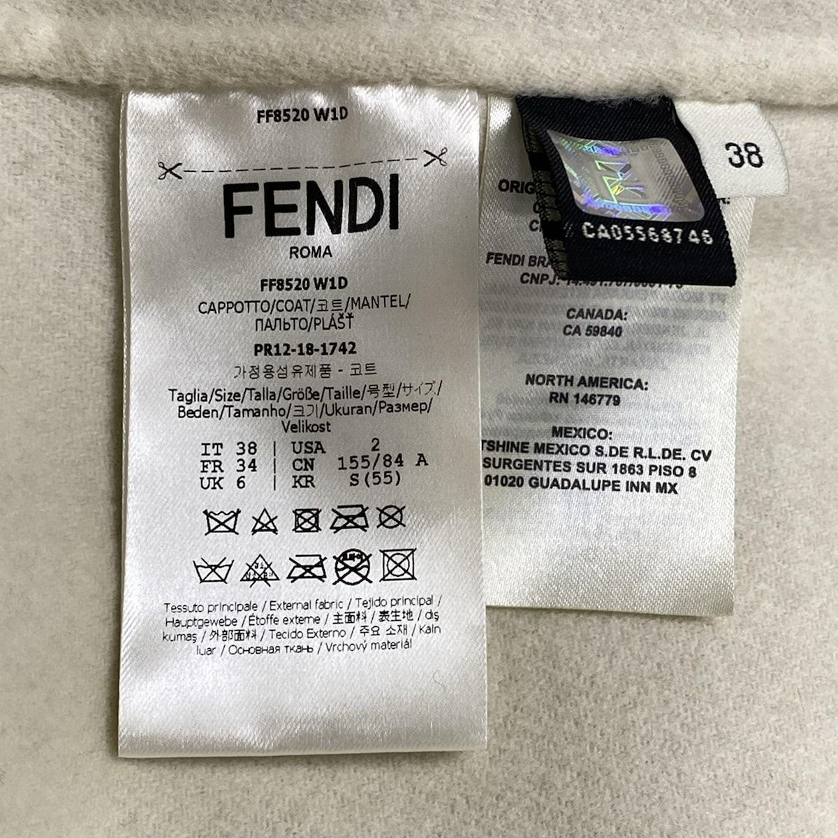 FENDI(フェンディ) コート サイズ38 S レディース - FF8520W1D ライト  