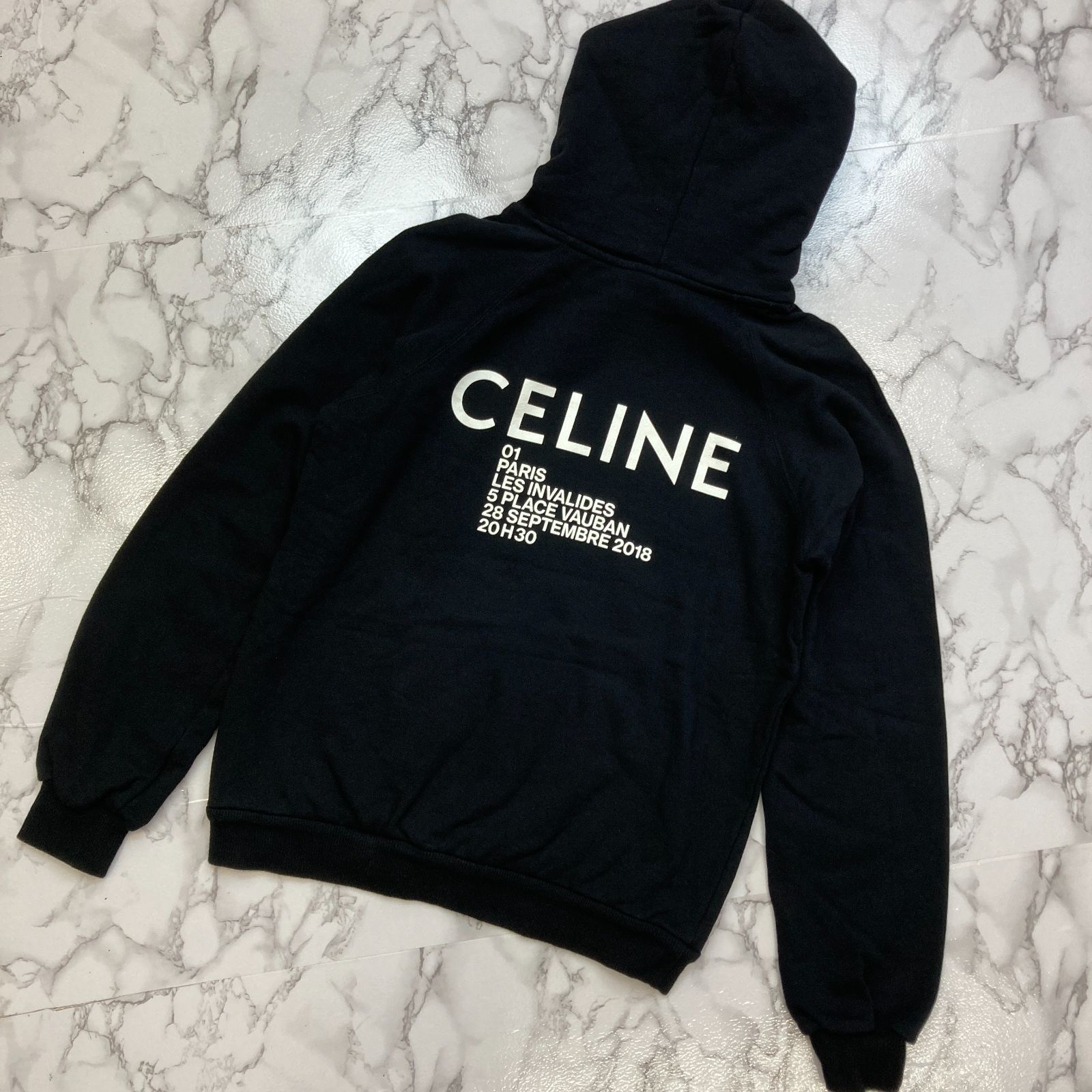 CELINE セリーヌ 19SS バックプリント プルオーバー パーカー フーディー ブラック ホワイト ロゴ M レディース トップス  PAWNSHOPRiZ パウンショップリズ - メルカリ