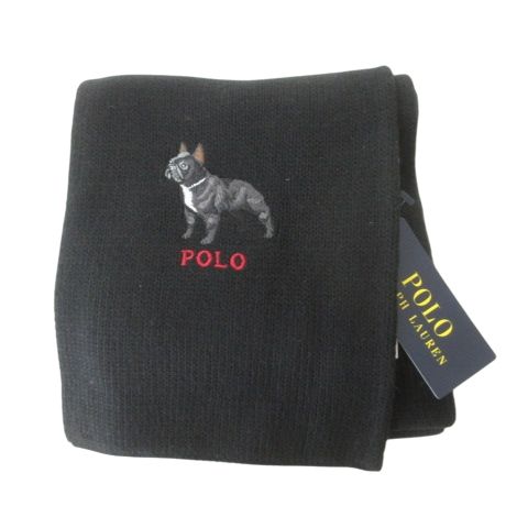 ポロ ラルフローレン POLO RALPH LAUREN ブルドッグ ワンポイント ニット マフラー ストール 正規 20×170 黒 ブラック