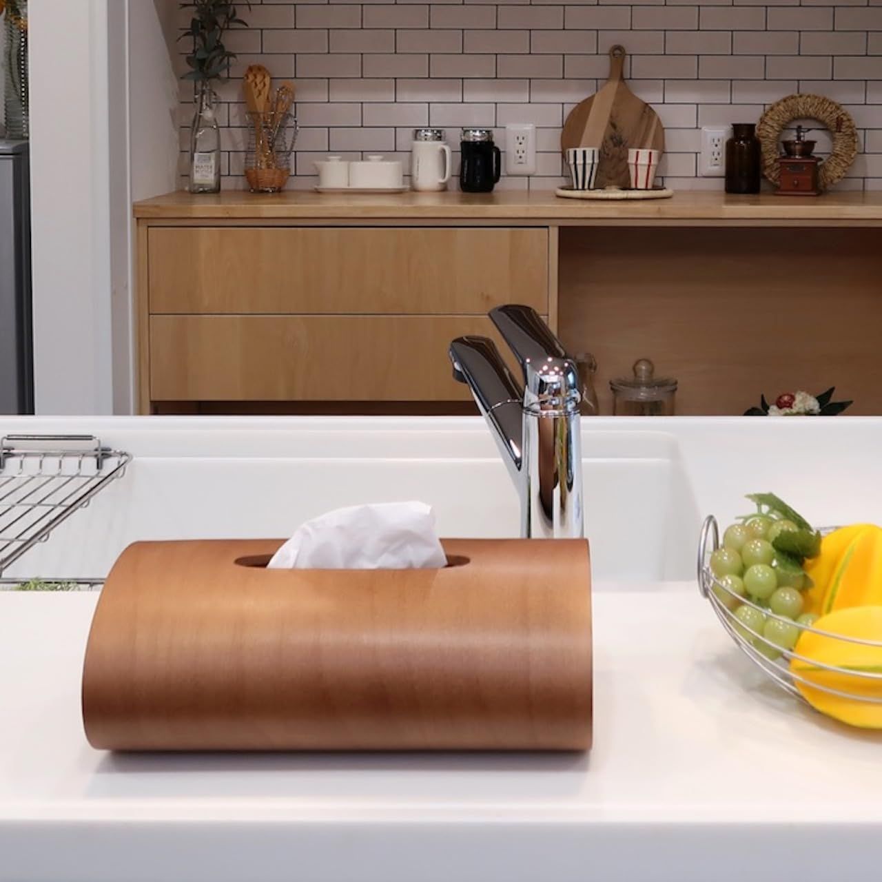 BUNACO ティッシュボックス SWING スリム IB-T2397 キャラメルブラウン 木製 ティッシュケース キャラメルブラウン