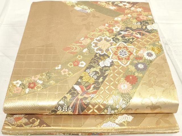 M257 夏帯　花模様　蝶々　唐織　絽　六通　正絹　袋帯 正絹✿金糸 唐織 花文 六通 袋帯 - メルカリ