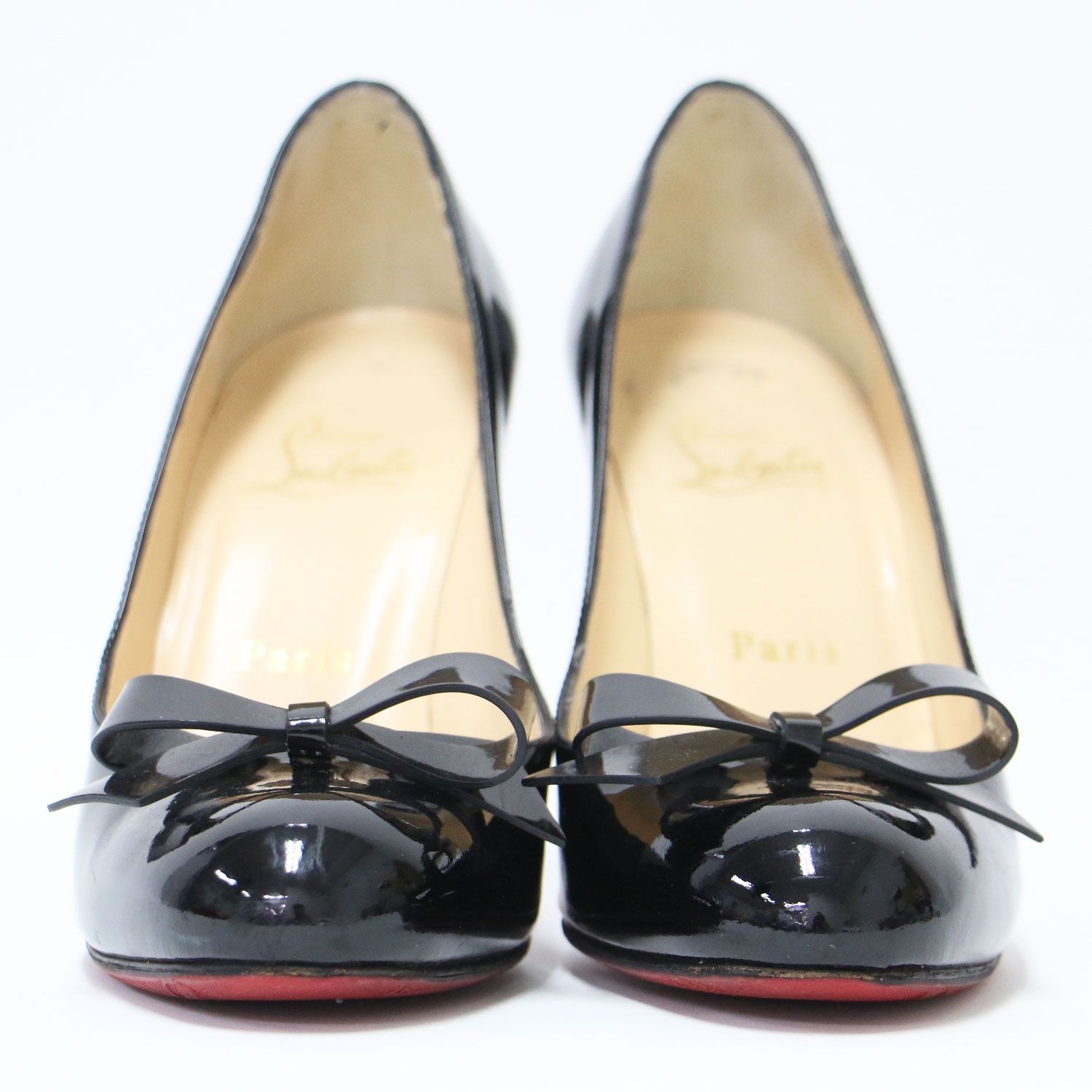 Christian Louboutin ブラック レザー　リボン　23.5センチ Christian Louboutin クリスチャンルブタン パンプス ブラック