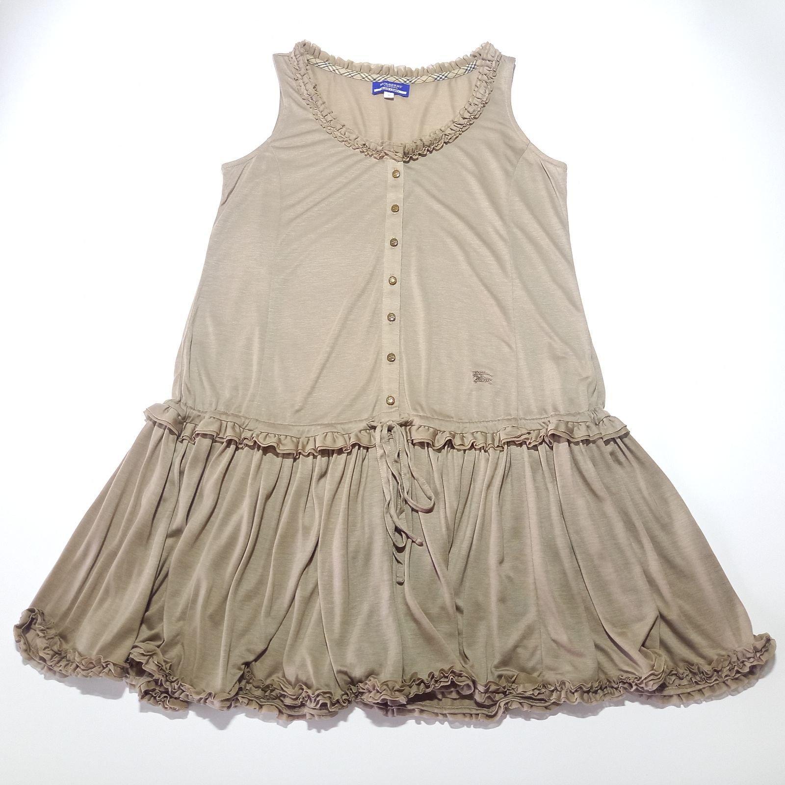 美品 バーバリー ブルーレーベル ノースリーブ ワンピース フリル ベージュ バーバリー ブルーレーベル ノースリーブフリルワンピース