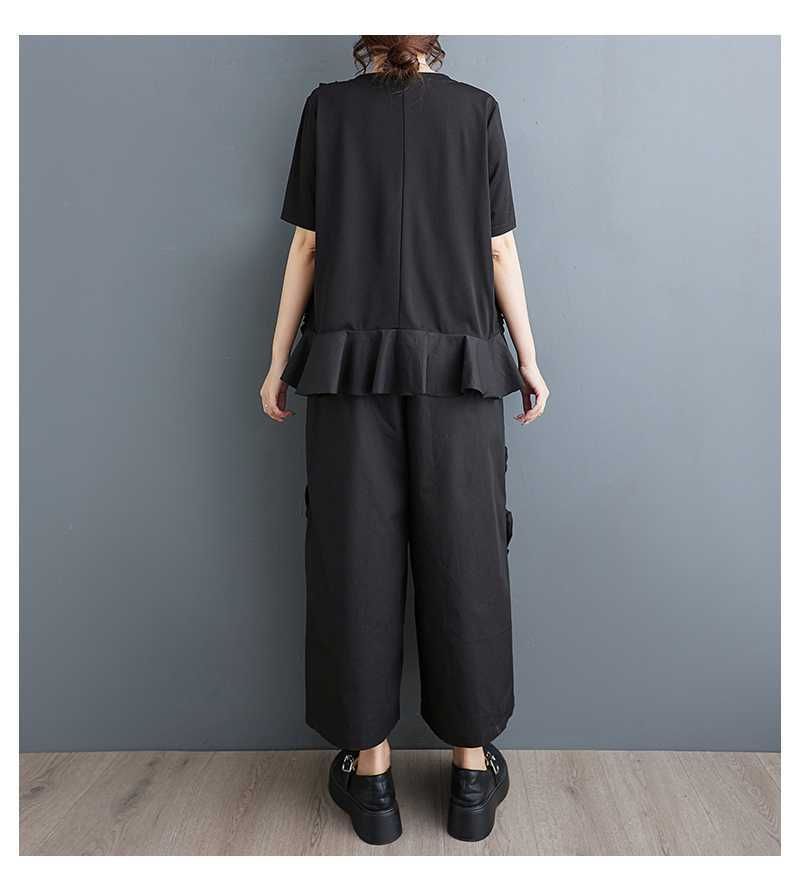 モード系 夏新品 上下2セット フリル ブラウス＋ワイドパンツ