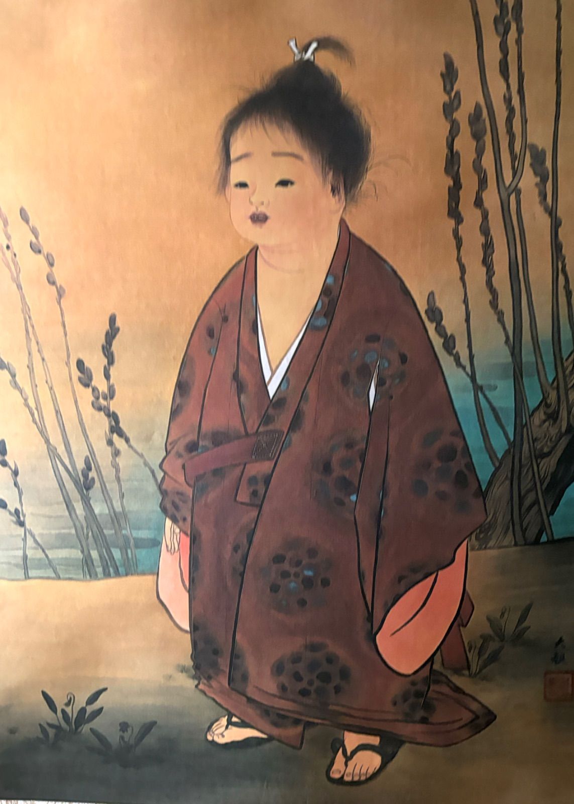 複製/横山大観/無我/工芸/桐共箱付/布袋屋掛軸HG-764 複製品】▽ 横山大観 ▽ 無我 / 無我童子/ 絹本工芸掛軸 共箱