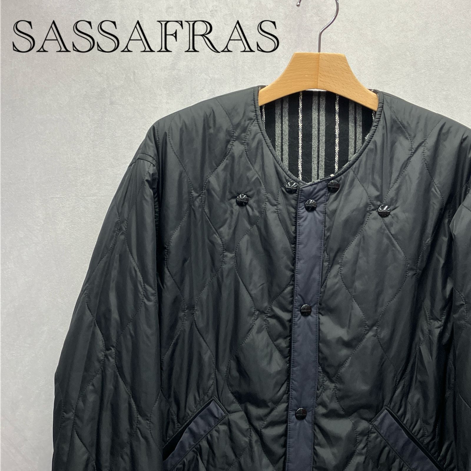 SASSAFRAS ササフラス リバーシブル キルティング ジャケット L ブラック ストライプ メンズ