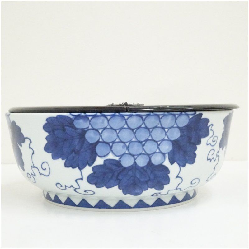 京焼 手塚景雲造 染付葡萄文水指（共箱） 水指し 茶道 茶道具 おしゃれ