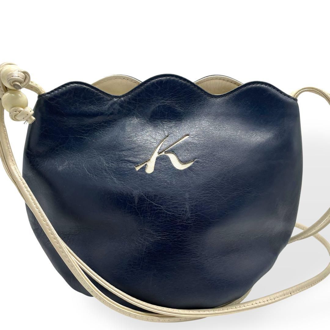 美品 kitamura キタムラ ショルダーバッグ レザー ネイビー