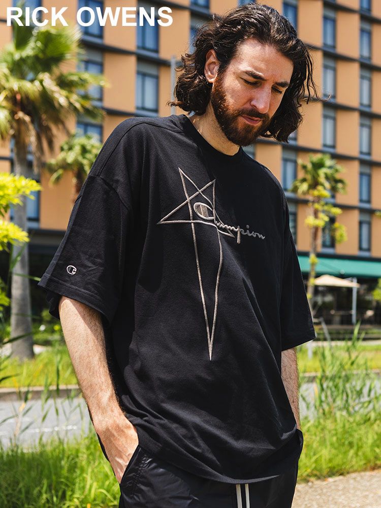 RICK OWENS (リックオウエンス) RICK OWENS×Champion TOMMY 半袖 ロングTシャツ RICKCM01D9229 メンズ (ブラック)